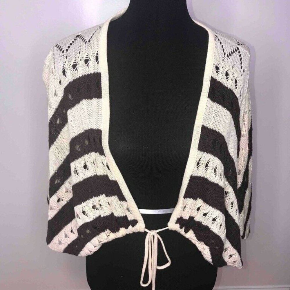 Echo‎ Womens Cardigan Sweater White Black 3/4 Sleev